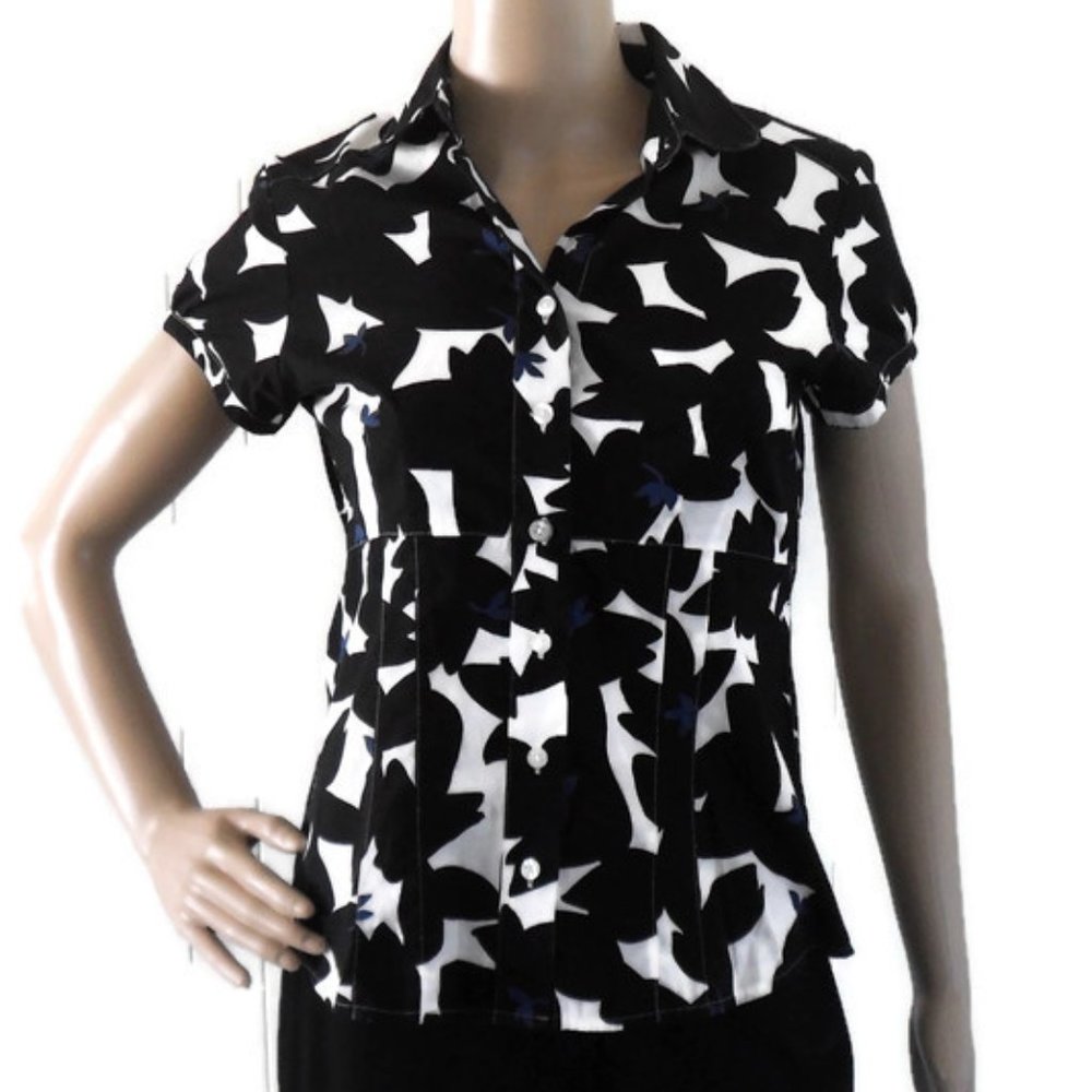 ANN TAYLOR Black & White Button  Down Blouse